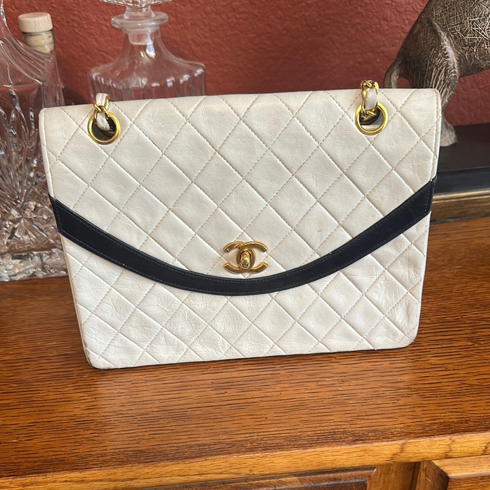 Chanel Black and White Quilted Leather Shoulder Bag